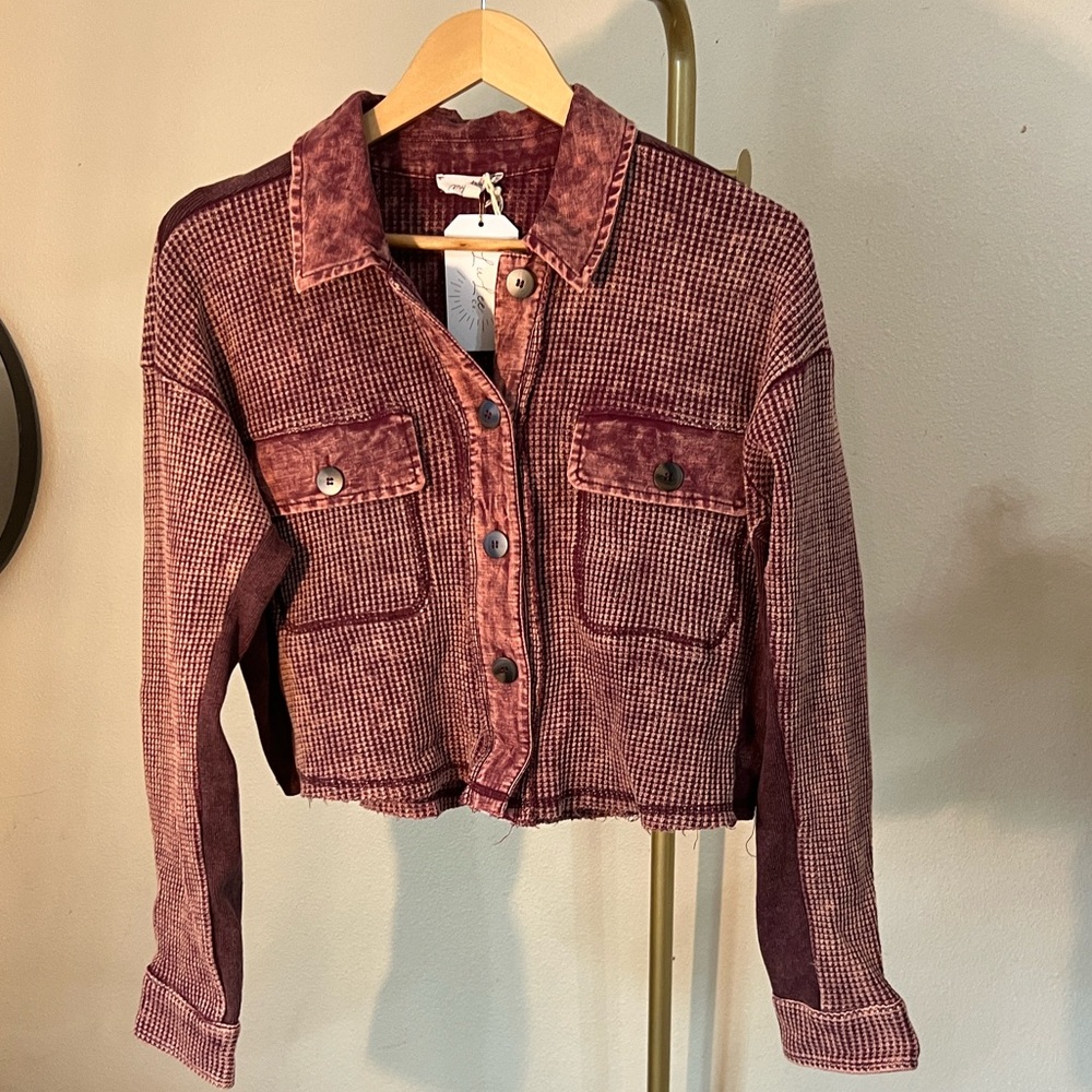 Mystree Women's Burgundy Corduroy Jean Jacket